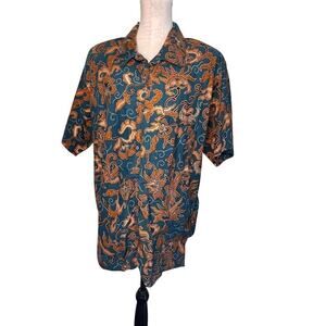 Venzia women’s 18/20 short sleeve button front padded tropical vintage Blouse